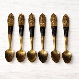 SIAM Vintage Pre-1939 (6) Brass & Wood Demitasse Spoons